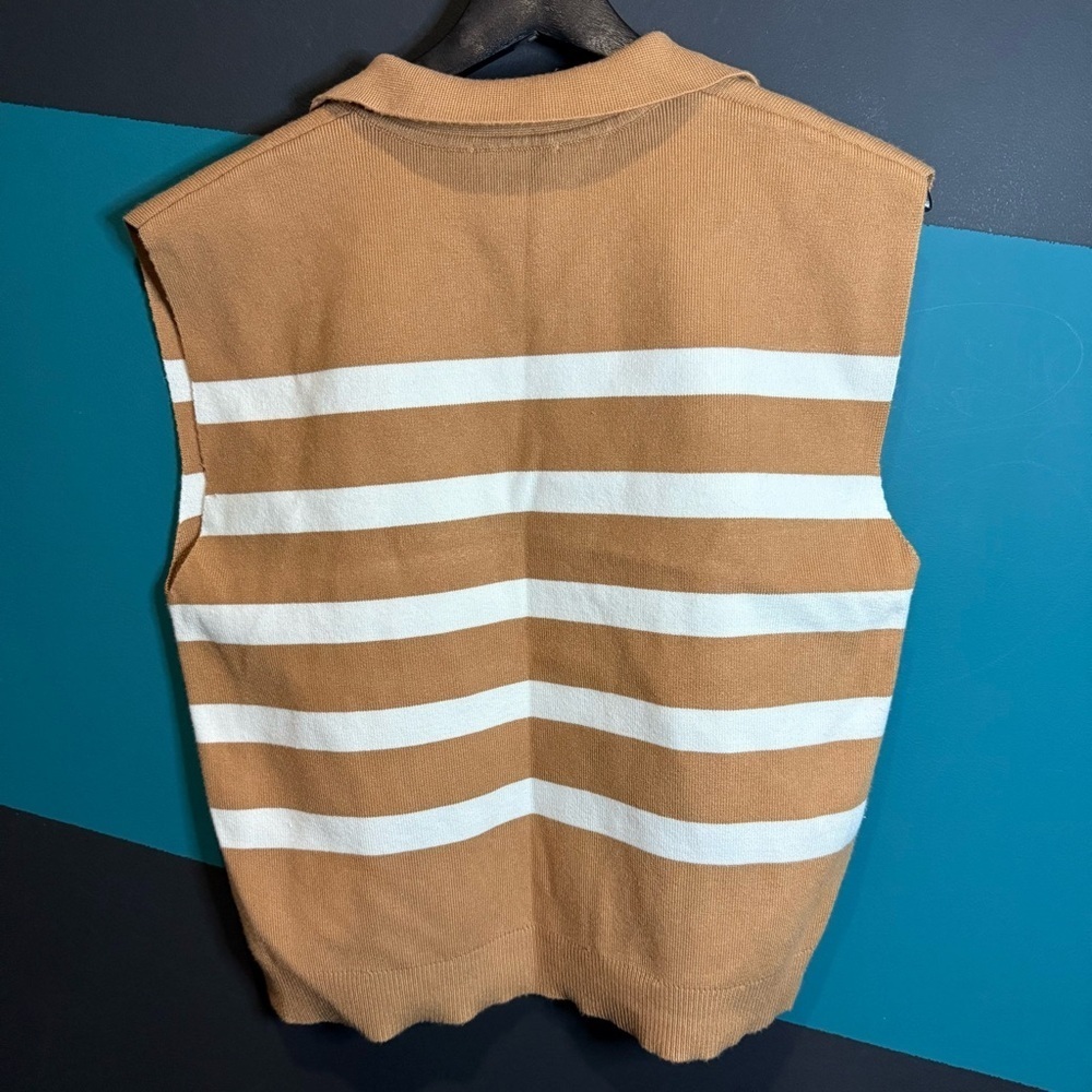 Maeve Stripe Collared Sleeveless Sweater Vest Medium - Picture 6 of 12